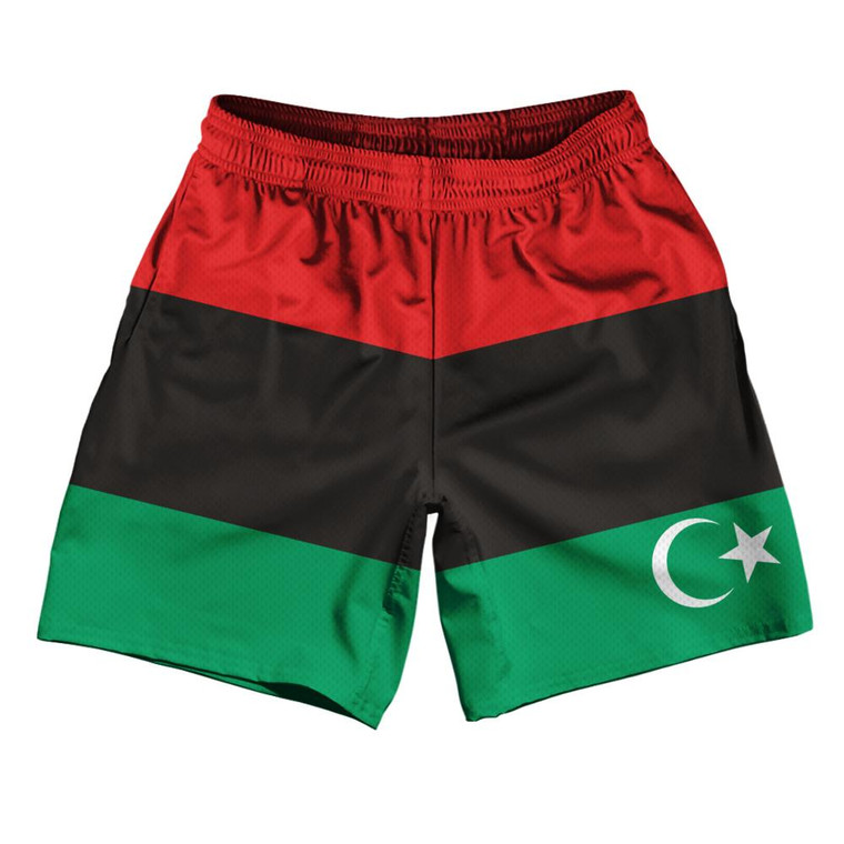 Libya Country Flag Athletic Running Fitness Exercise Shorts 7" Inseam Made In USA - Red Black Green