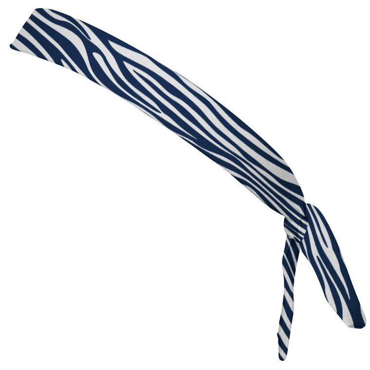 Zebra Navy Blue & White Elastic Tie Running Fitness Skinny Headbands Made In USA - Navy White