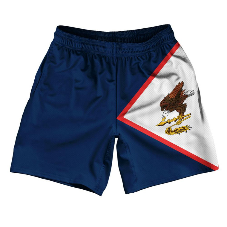 American Samoa Country Flag Athletic Running Fitness Exercise Shorts 7" Inseam Made In USA - Red Blue