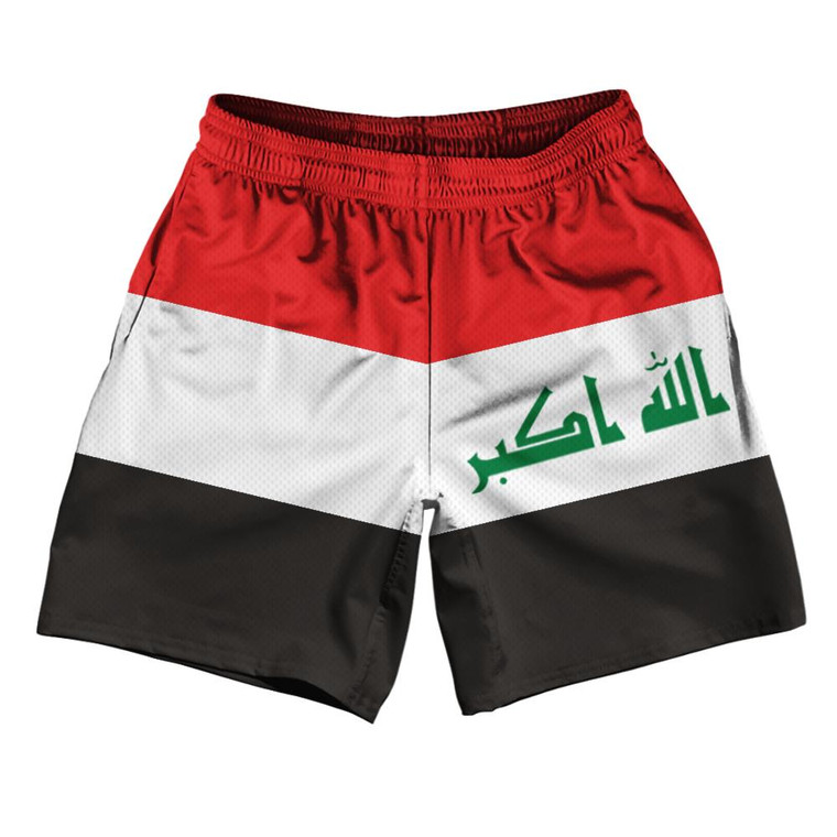 Iraq Country Flag Athletic Running Fitness Exercise Shorts 7" Inseam Made In USA - Black Red