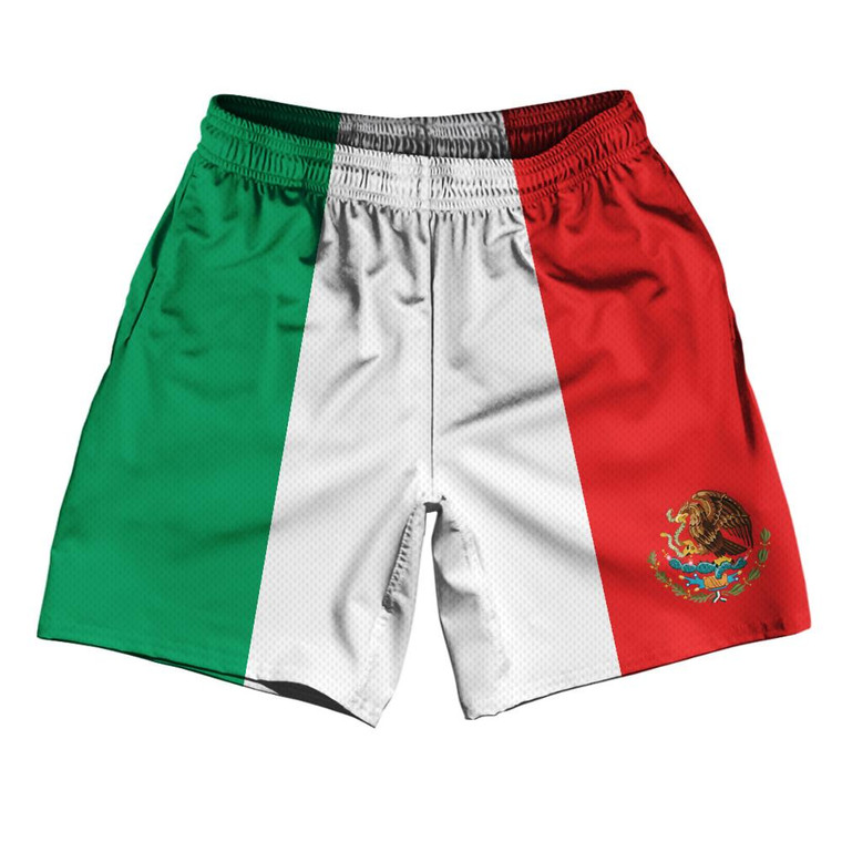 Mexico Country Flag Athletic Running Fitness Exercise Shorts 7" Inseam Made In USA - Green White Red