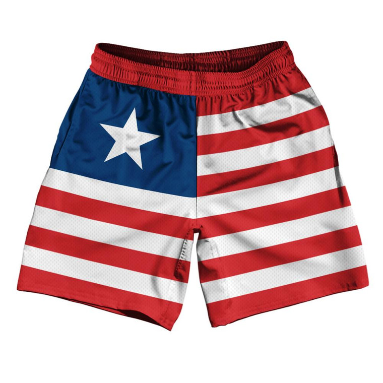 Liberia Country Flag Athletic Running Fitness Exercise Shorts 7" Inseam Made In USA - Red Blue