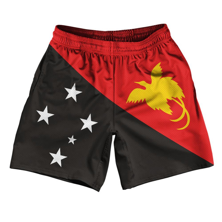 Papua New Guinea Country Flag Athletic Running Fitness Exercise Shorts 7" Inseam Made In USA - Black Red