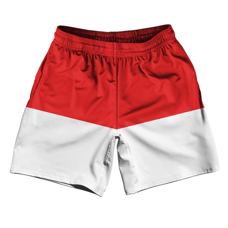 Indonesia Country Flag Athletic Running Fitness Exercise Shorts 7" Inseam Made In USA - Red White