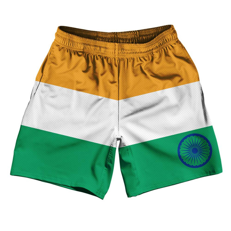 India Country Flag Athletic Running Fitness Exercise Shorts 7" Inseam Made In USA - Red White Black