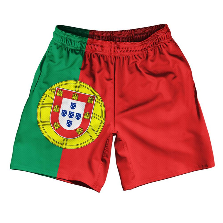 Portugal Country Flag Athletic Running Fitness Exercise Shorts 7" Inseam Made In USA - Red Green