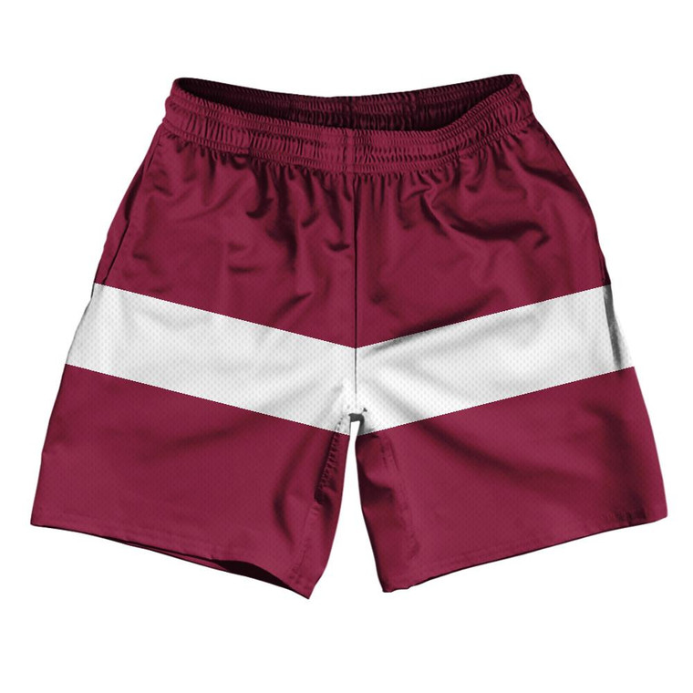 Latvia Country Flag Athletic Running Fitness Exercise Shorts 7" Inseam Made In USA - Maroon