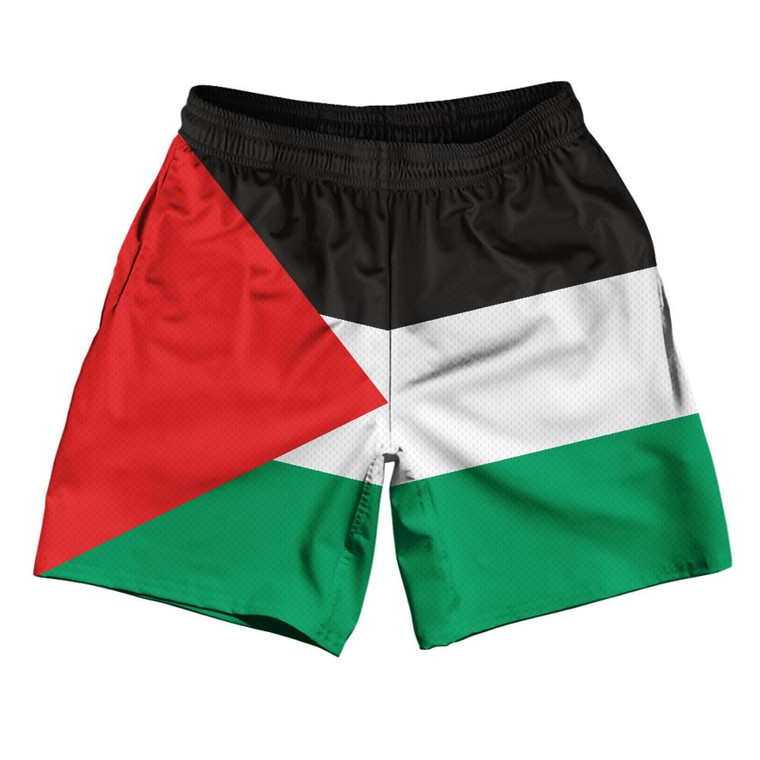 Palestine Country Flag Athletic Running Fitness Exercise Shorts 7" Inseam Made In USA - Black White Green