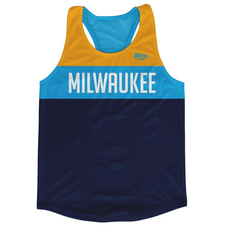 Milwaukee Finish Line Running Tank Top Racerback Track & Cross Country Singlet Jersey Made In USA - Yellow Navy