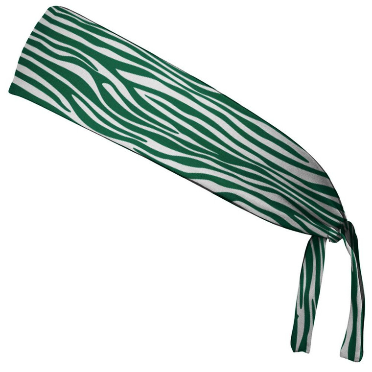 Zebra Hunter Green & White Elastic Tie Running Fitness Headbands Made In USA - Green White