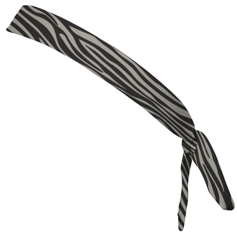 Zebra Medium Grey & Black Elastic Tie Running Fitness Skinny Headbands Made In USA - Grey & Black