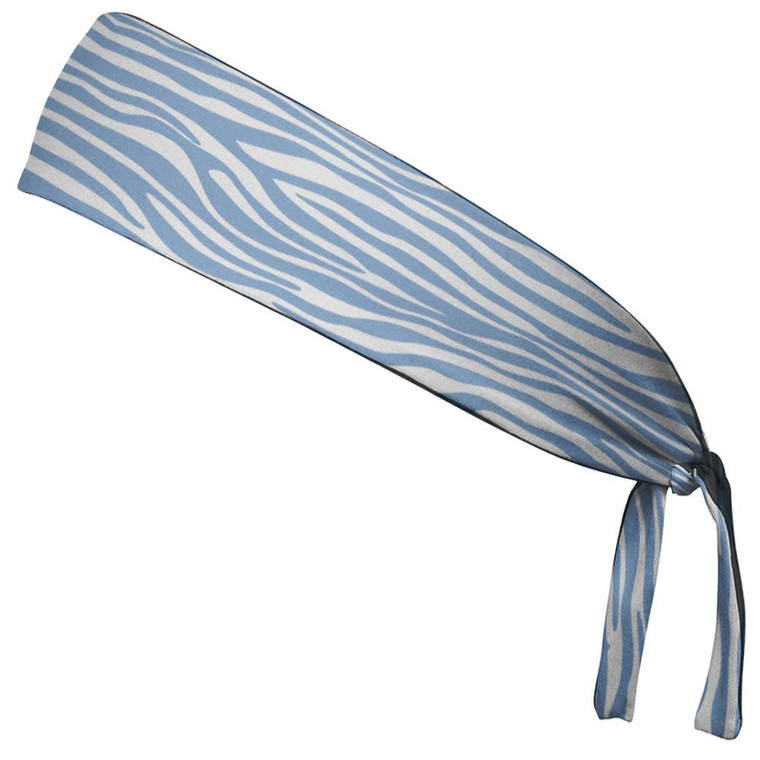 Zebra Blue Carolina & White Elastic Tie Running Fitness Headbands Made In USA - Blue White