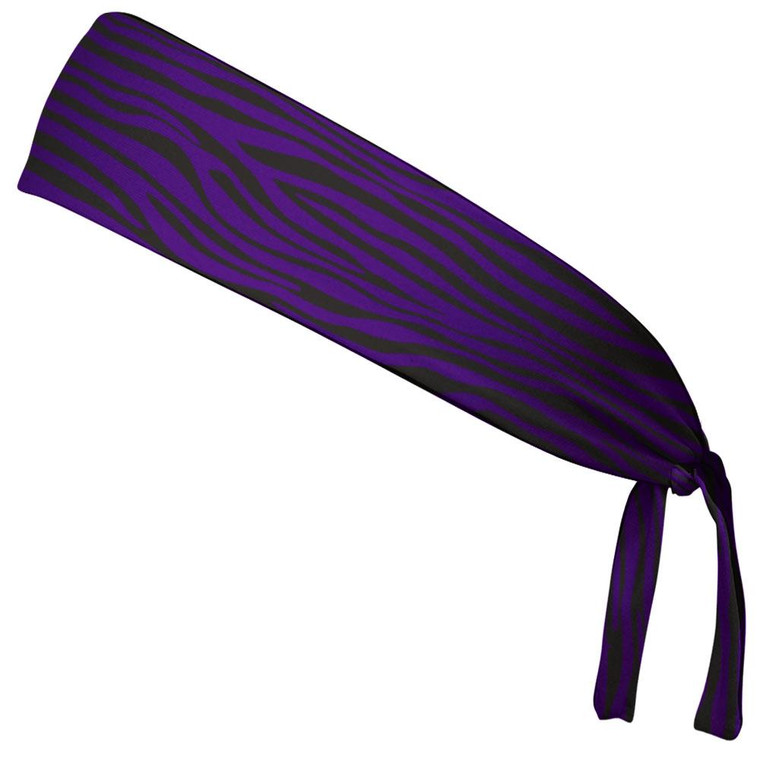 Zebra Purple & Black Elastic Tie Running Fitness Headbands Made In USA - Purple Black