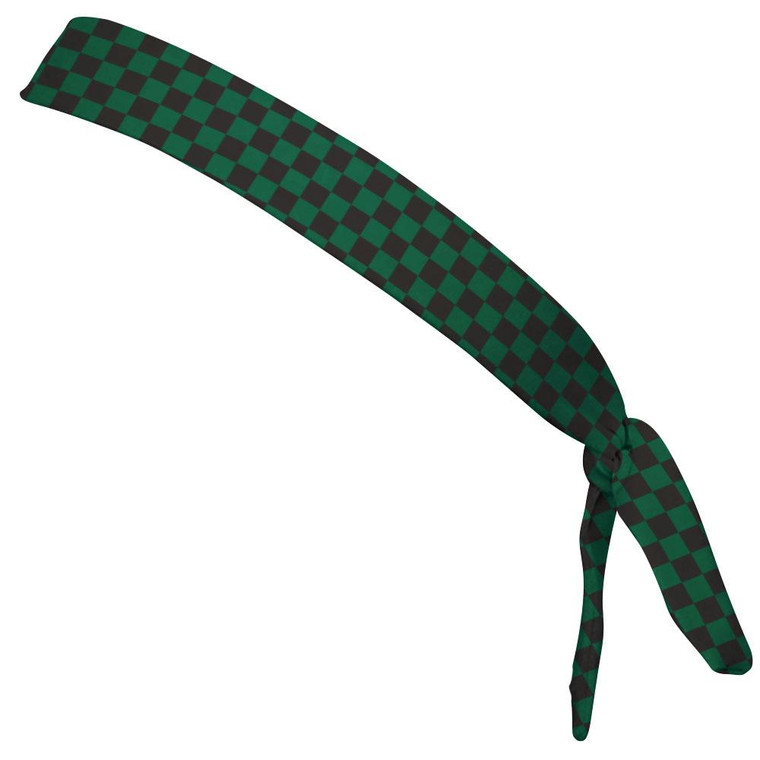 Checkerboard Hunter Green & Black Elastic Tie Running Fitness Skinny Headbands Made In USA - Green Black