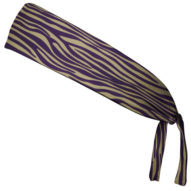 Zebra Vegas Gold & Purple Elastic Tie Running Fitness Headbands Made In USA - Gold Purple