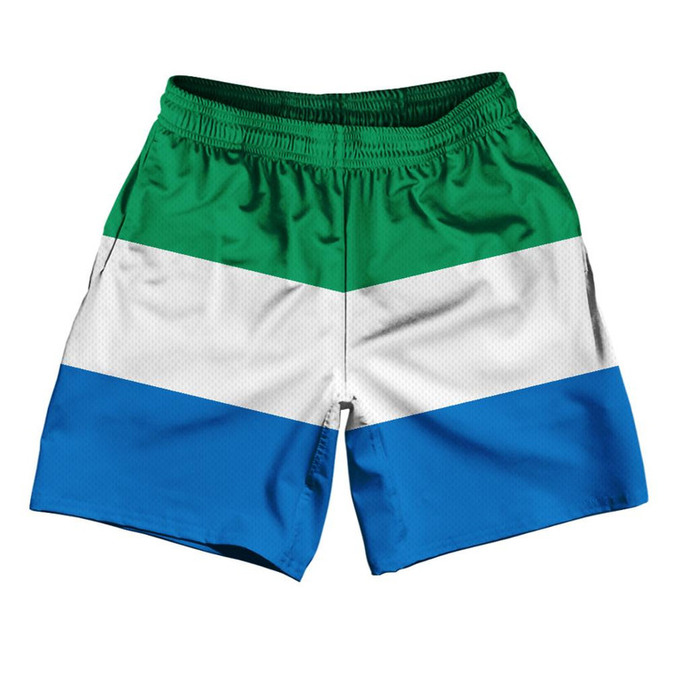 Sierra Leone Country Flag Athletic Running Fitness Exercise Shorts 7" Inseam Made In USA - Green Blue