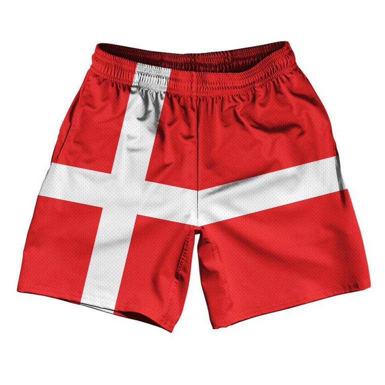 Denmark Country Flag Athletic Running Fitness Exercise Shorts 7" Inseam Made In USA - Red White