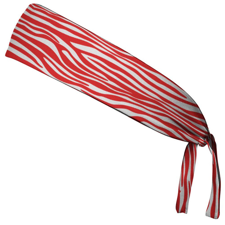 Zebra Red & White Elastic Tie Running Fitness Headbands Made In USA - Red White