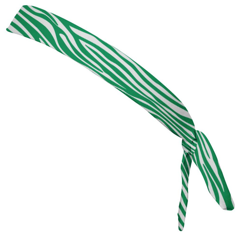 Zebra Kelly Green & White Elastic Tie Running Fitness Skinny Headbands Made In USA - Green White