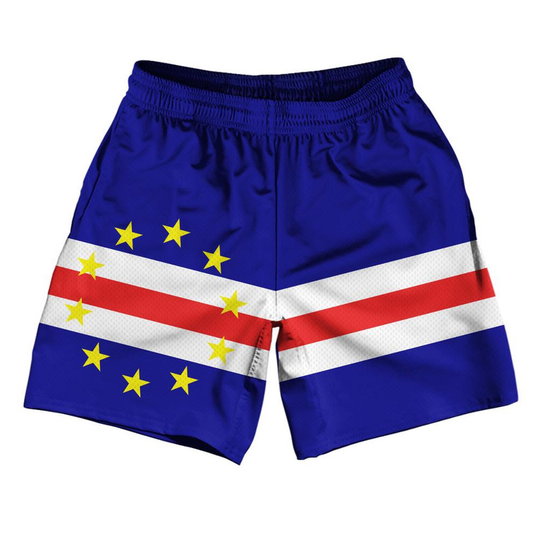 Cape Verde Country Flag Athletic Running Fitness Exercise Shorts 7" Inseam Made In USA - Blue White