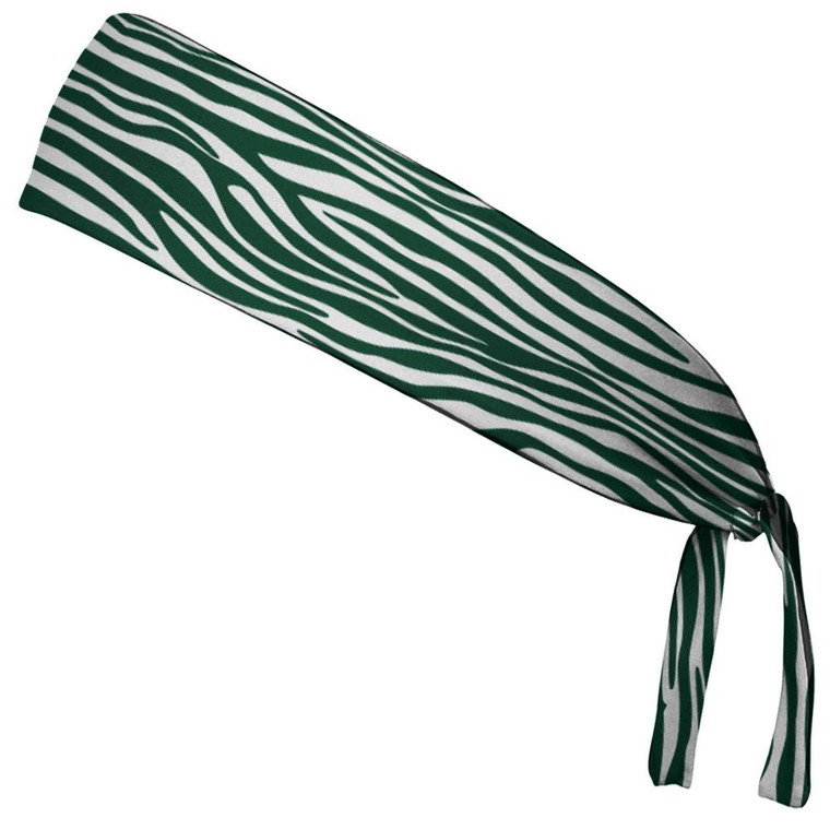 Zebra Forest Green & White Elastic Tie Running Fitness Headbands Made In USA - Green White