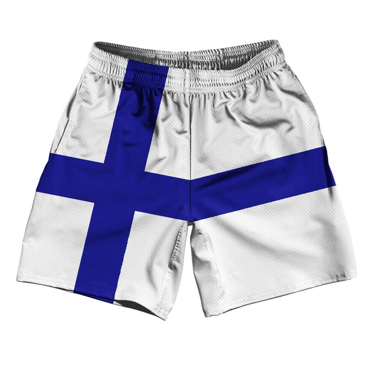 Finland Country Flag Athletic Running Fitness Exercise Shorts 7" Inseam Made In USA - Blue White