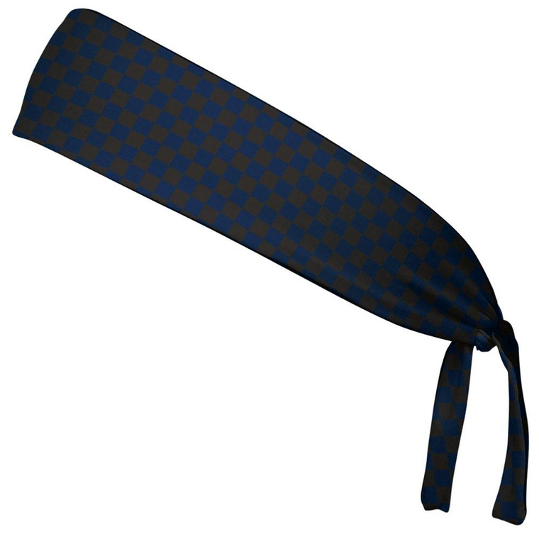 Checkerboard Navy & Black Elastic Tie Running Fitness Headbands Made In USA - Navy Black
