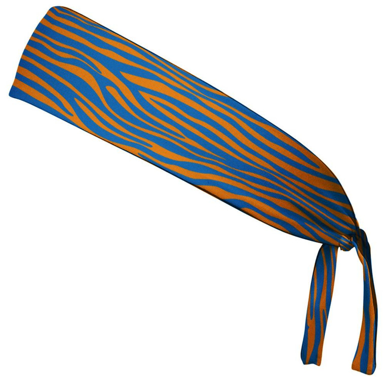 Zebra Royal Blue & Orange Elastic Tie Running Fitness Headbands Made In USA - Royal Orange