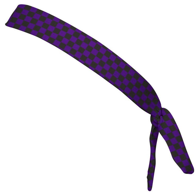 Checkerboard Purple & Black Elastic Tie Running Fitness Skinny Headbands Made In USA - Purple Black