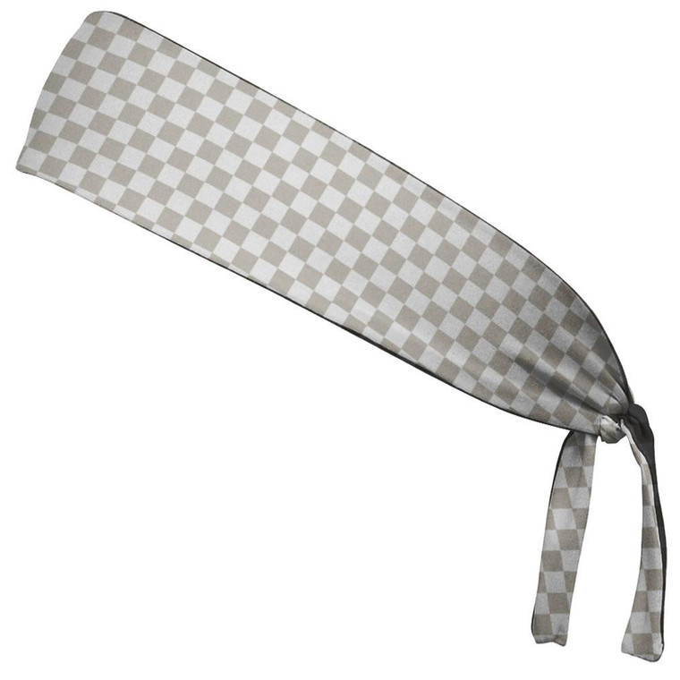 Checkerboard Cool Grey & White Elastic Tie Running Fitness Headbands Made In USA - Grey White