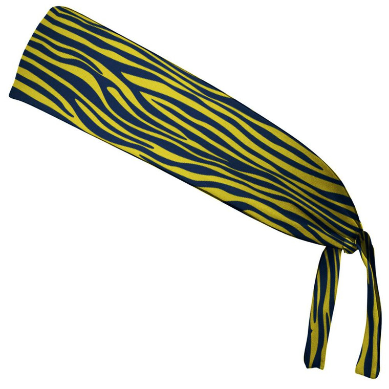 Zebra Yellow & Navy Elastic Tie Running Fitness Headbands Made In USA - Yellow Navy