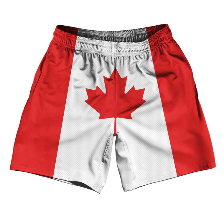 Canada Country Flag Athletic Running Fitness Exercise Shorts 7" Inseam Made In USA - Red White