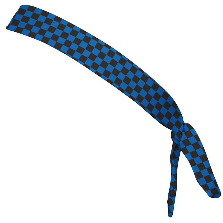 Checkerboard Royal Blue & Black Elastic Tie Running Fitness Skinny Headbands Made In USA - Blue Black
