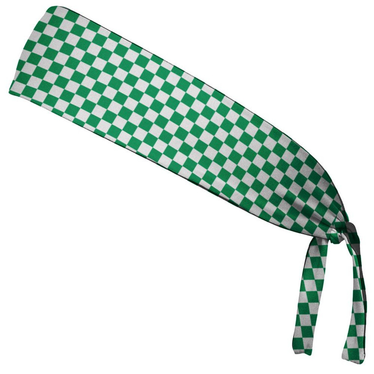 Checkerboard Kelly Green & White Elastic Tie Running Fitness Headbands Made In USA - Green White