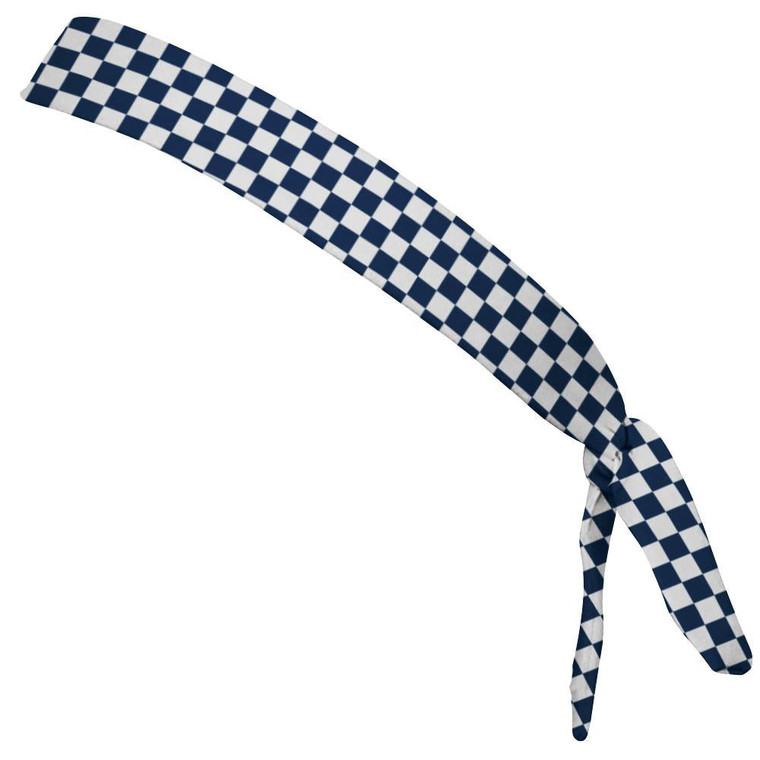 Checkerboard Navy Blue & White Elastic Tie Running Fitness Skinny Headbands Made In USA - Navy White