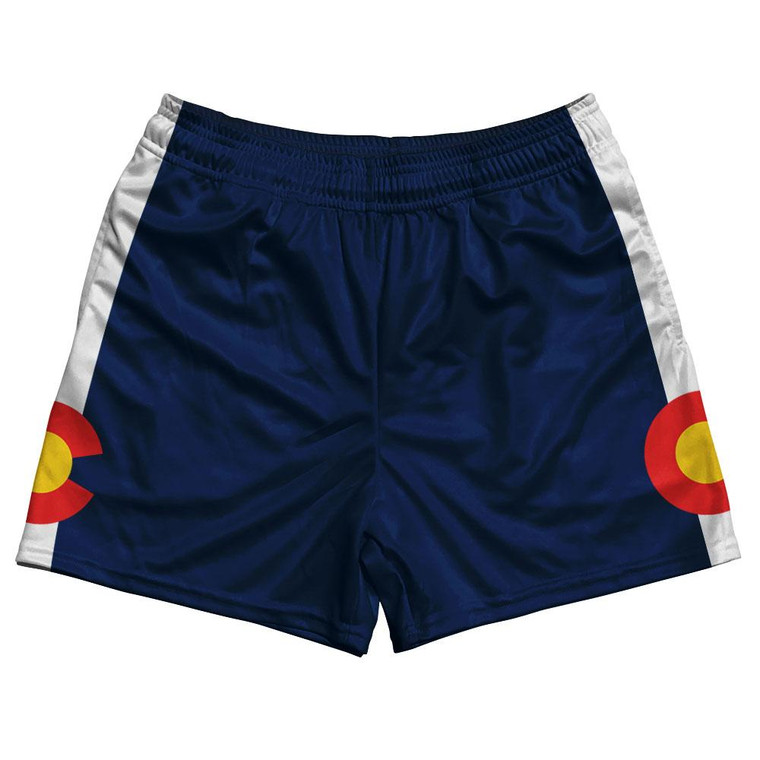 Colorado State Flag Rugby Gym Short 5 Inch Inseam With Pockets Made In USA - Blue White