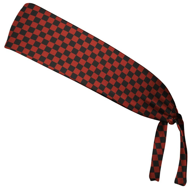 Checkerboard Cardinal Red & Black Elastic Tie Running Fitness Headbands Made In USA - Red Black