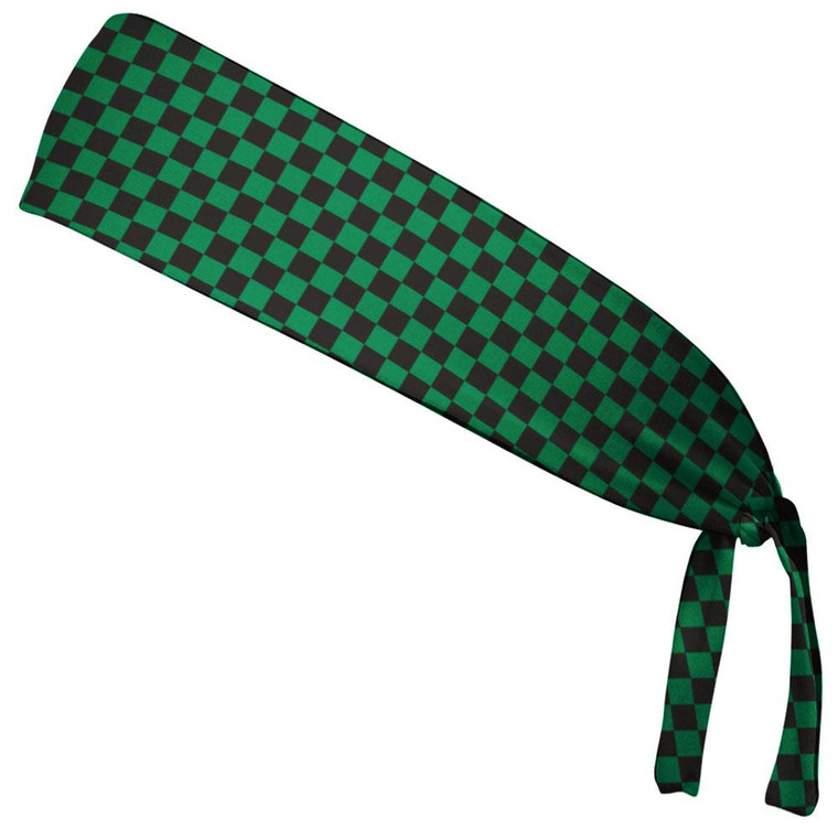 Checkerboard Kelly Green & Black Elastic Tie Running Fitness Headbands Made In USA - Green Black