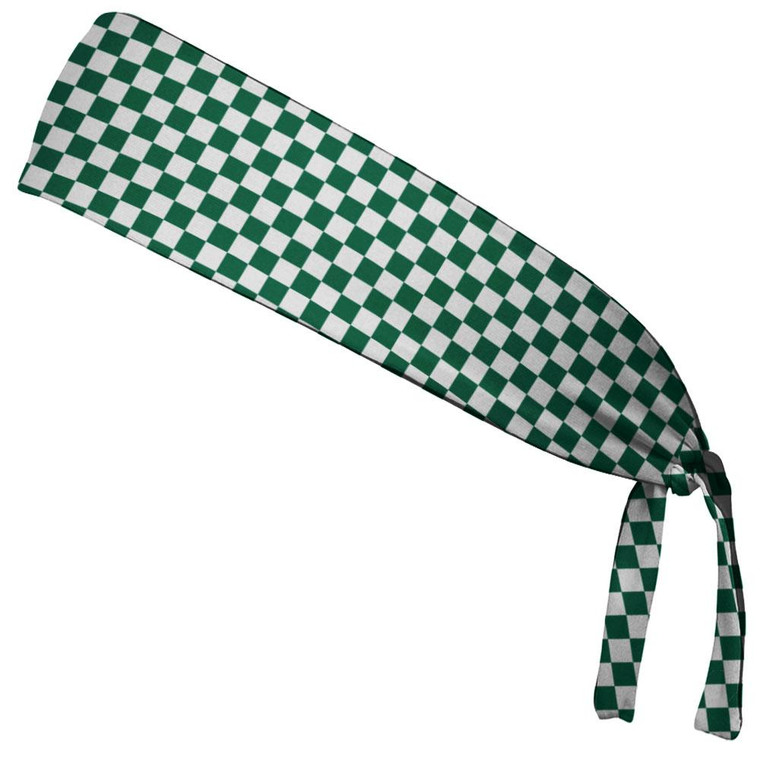 Checkerboard Hunter Green & White Elastic Tie Running Fitness Headbands Made In USA - Green White