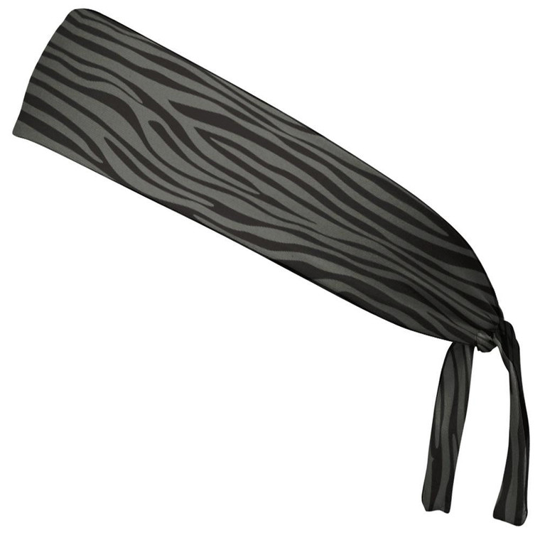 Zebra Dark Grey & Black Elastic Tie Running Fitness Headbands Made In USA - Grey Black