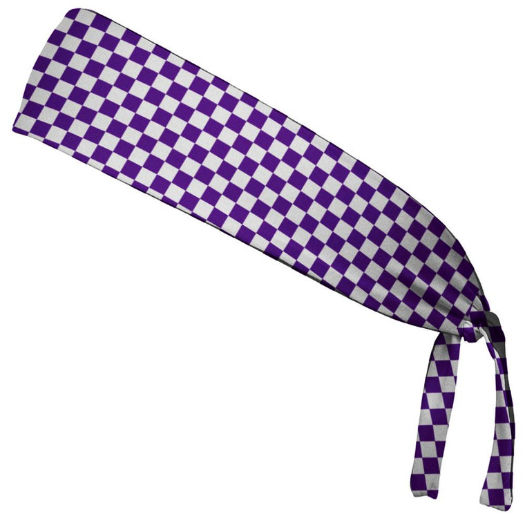 Checkerboard Purple & White Elastic Tie Running Fitness Headbands Made In USA - Purple White