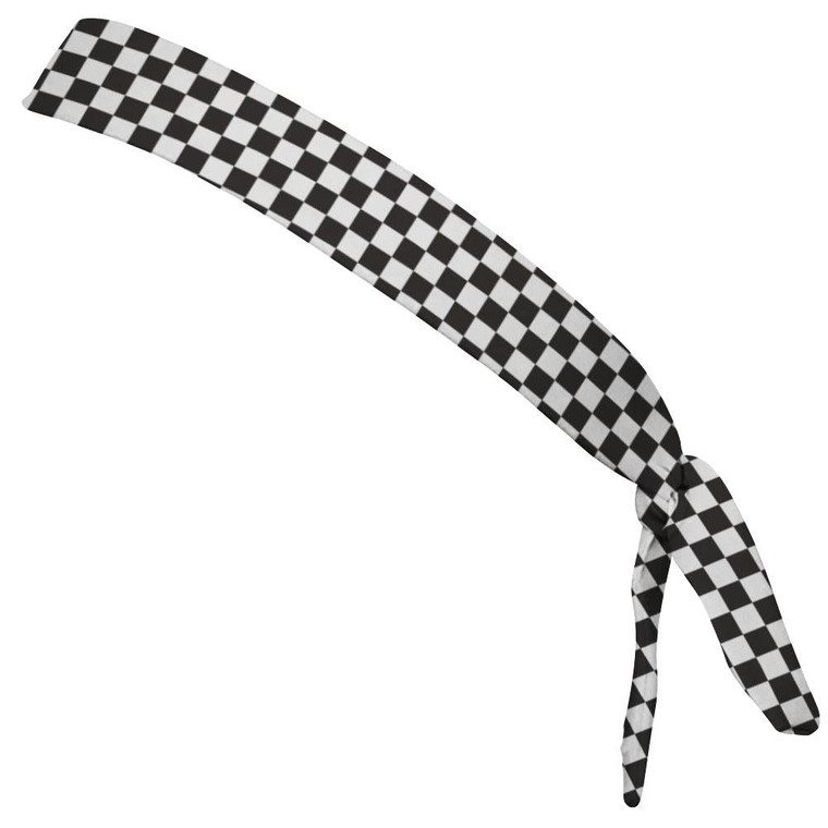 Checkerboard White & Black Elastic Tie Running Fitness Skinny Headbands Made In USA - White Black