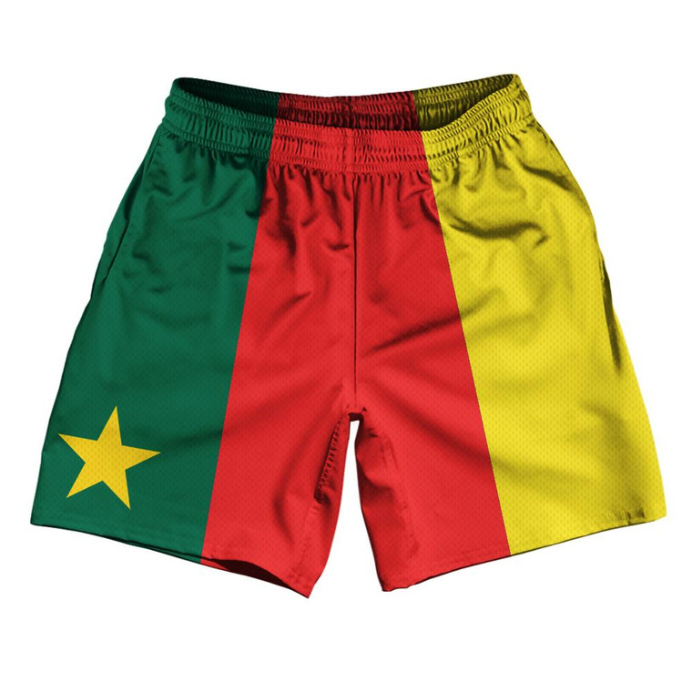 Cameroon Country Flag Athletic Running Fitness Exercise Shorts 7" Inseam Made In USA - Red Green Yellow