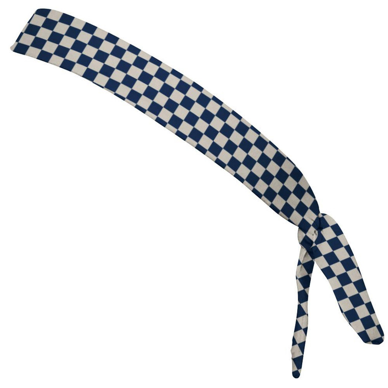 Checkerboard Cool Grey & Navy Elastic Tie Running Fitness Skinny Headbands Made In USA - Grey Navy