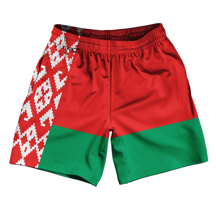 Belarus Country Flag Athletic Running Fitness Exercise Shorts 7" Inseam Made In USA - Red Green