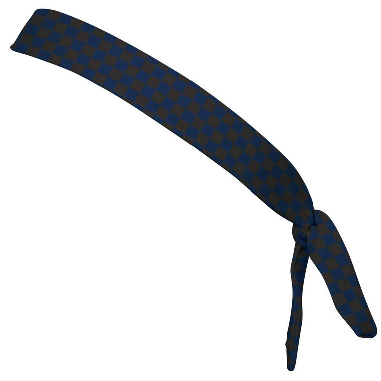 Checkerboard Navy & Black Elastic Tie Running Fitness Skinny Headbands Made In USA - Navy Black