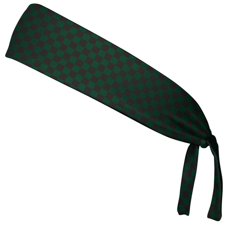 Checkerboard Forest Green & Black Elastic Tie Running Fitness Headbands Made In USA - Green Black