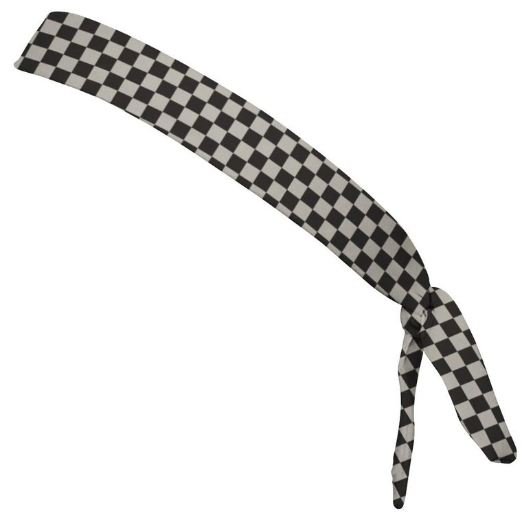 Checkerboard Cool Grey & Black Elastic Tie Running Fitness Skinny Headbands Made In USA - Grey Black