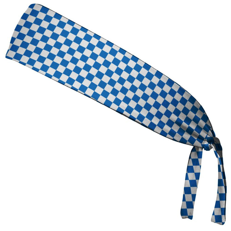 Checkerboard Royal Blue & White Elastic Tie Running Fitness Headbands Made In USA - Blue White