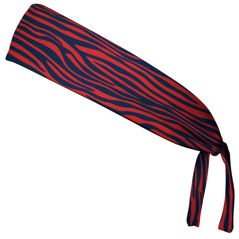 Zebra Red & Navy Elastic Tie Running Fitness Headbands Made In USA - Red Navy